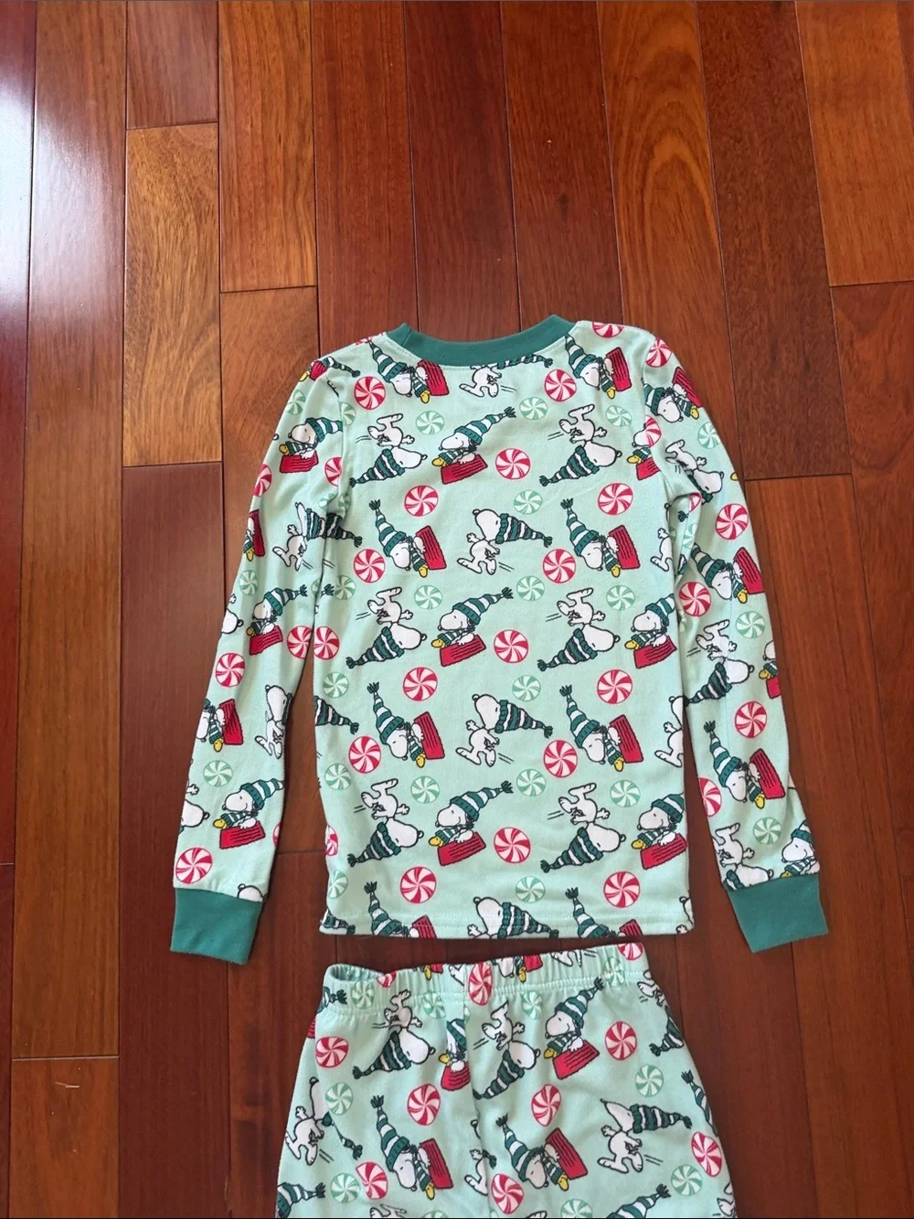 Kids Mint Green Holiday Snoopy Print Pajama Set
